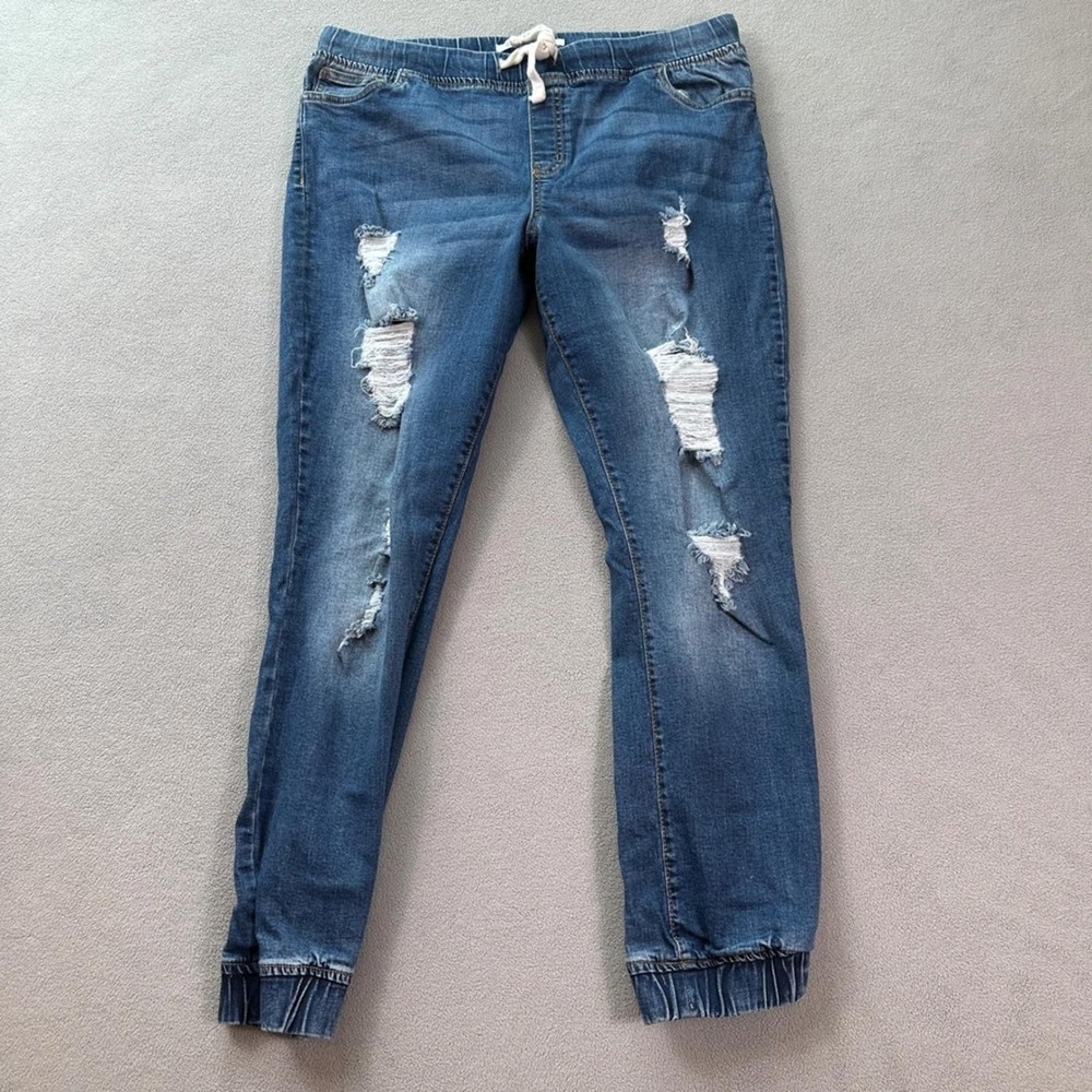 Celebrity Pink Womens Distressed Denim Joggers Medium Wash Blue Size M 1333